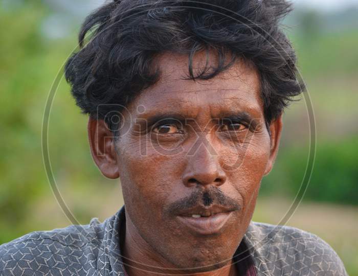 TIKAMGARH, MADHYA PRADESH, INDIA - SEPTEMBER 14, 2020: Portrait of unidentified Indian man at their village.