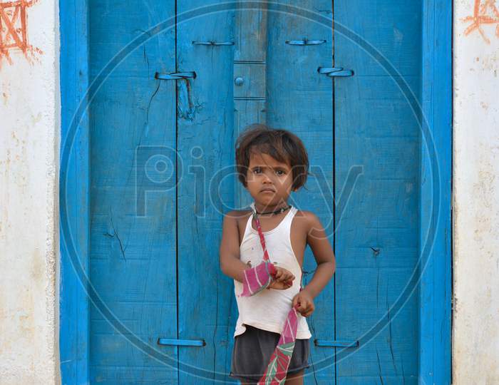 TIKAMGARH, MADHYA PRADESH, INDIA - SEPTEMBER 14, 2020: Portrait of indian village girl.