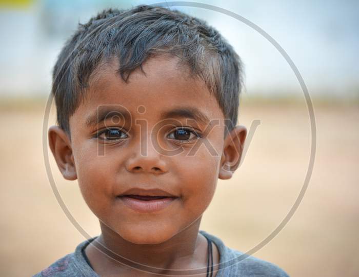 TIKAMGARH, MADHYA PRADESH, INDIA - SEPTEMBER 14, 2020: Portrait of unidentified Indian boy.