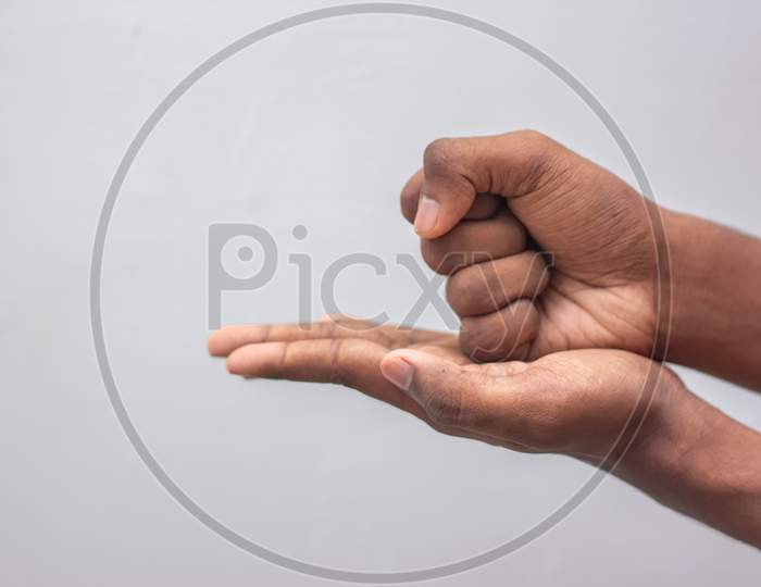 Man Hand Sign Help Asl American Sign Language - To Sign Help, Place Your Closed-Fist, Dominant 'A' Hand On Top Of Your Non-Dominant Open Palm, And Move Both Hands Upwards.