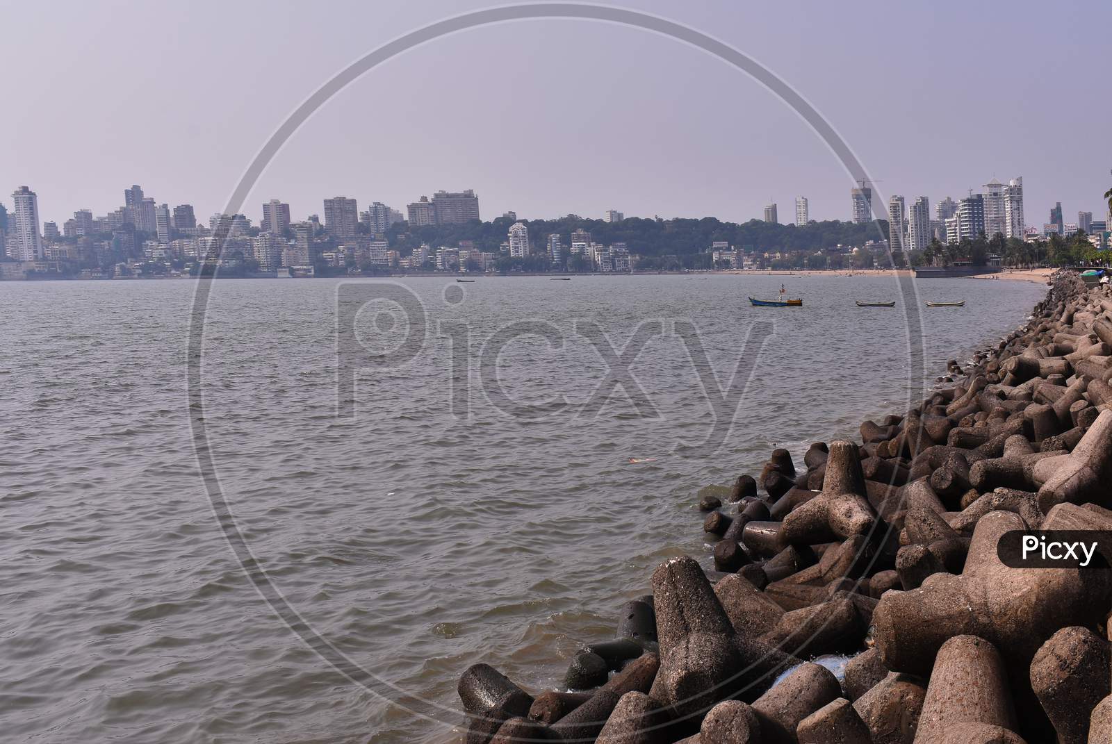 Mumbai Marine Drive Captured From Close With Big Rocks