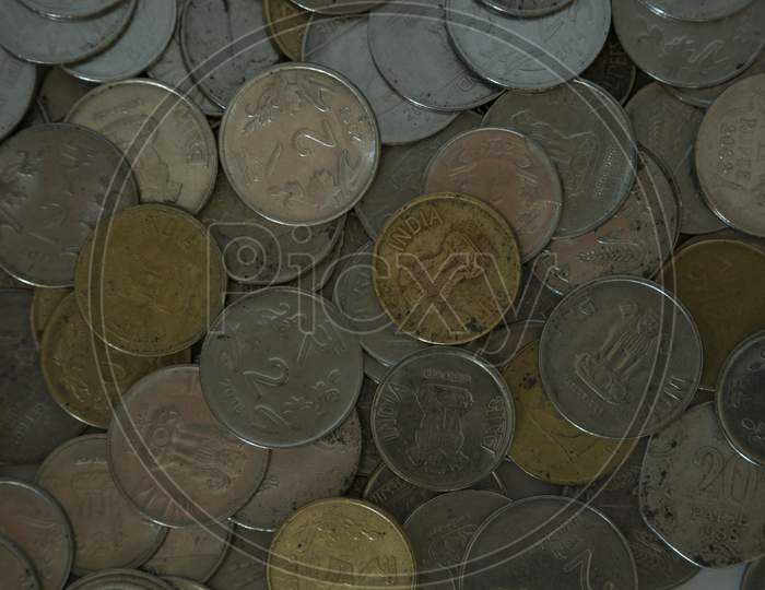 Indian Financial Coins With Dark Background Two