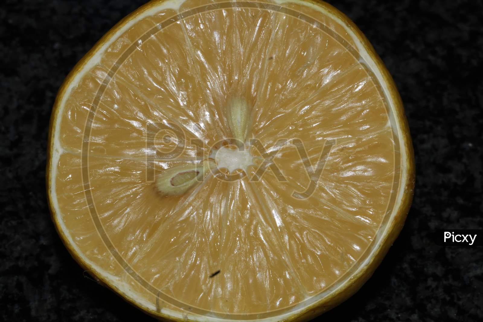 Half a lemon dried in a macro photo