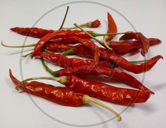 Picture Of Kashmiri Chilli (Mirch) In Isolated White Background