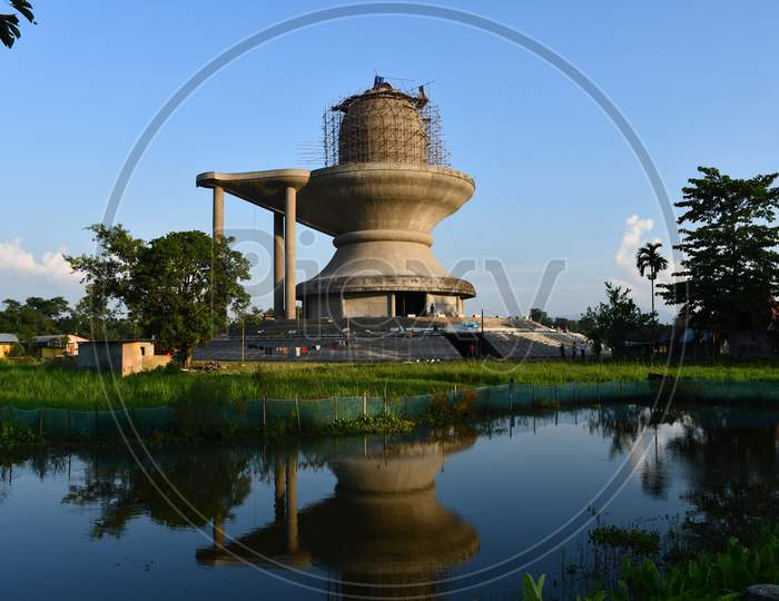 Construction work of  Shivlinga shaped Maha Mritunjoy Temple underway in Narasingha Kshetra in Nagaon District of Assam, India on Oct 10,2020