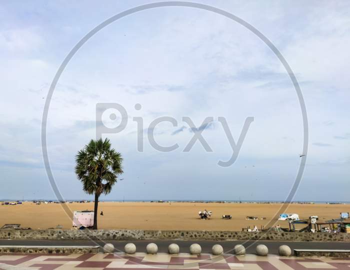 Chennai - India /TN - September 2020: Empty Marina beach due to section 144  due to covid amid lockdown
