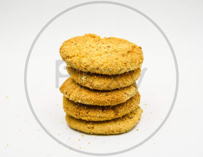 Biscuits Isolated On White Background.Atta Biscuit, Cookies, White Flour Biscuit - Indian Cooking