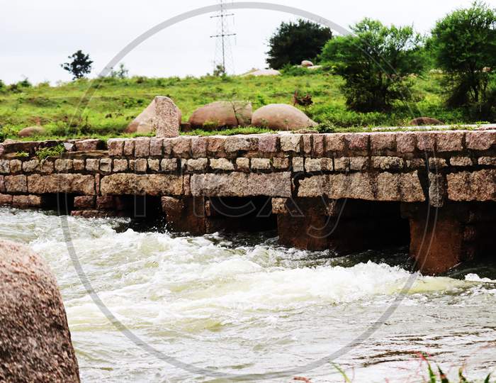 Bridge on water flow due to heavy rain