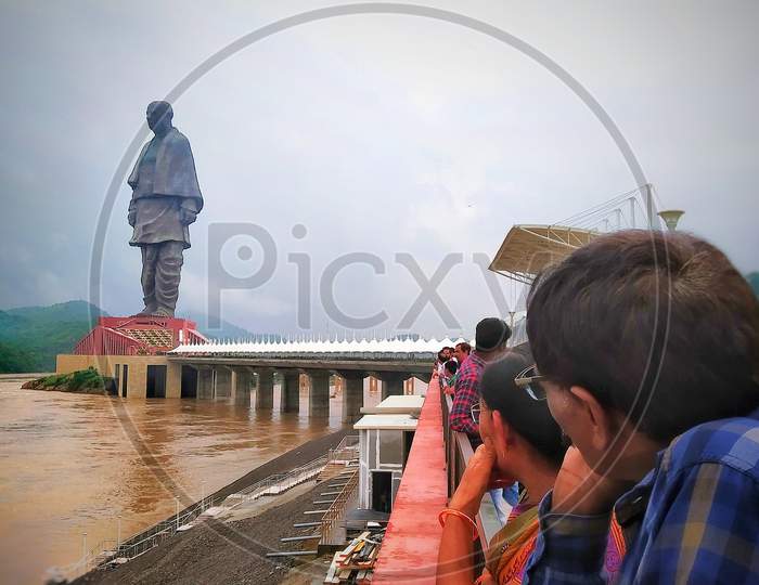 Iconic statue of sardar patel well known as world's tallest statue height of 182m on bank of river Narmada gujarat india