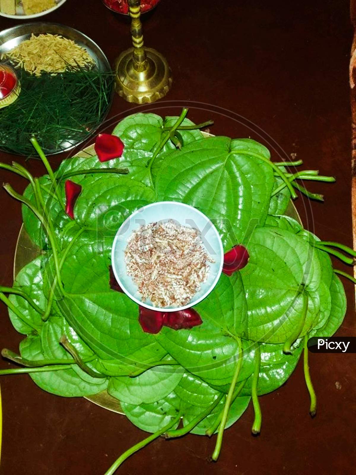 Hindu Marriage Ceremony Preparation With Betel Leaves And Nuts