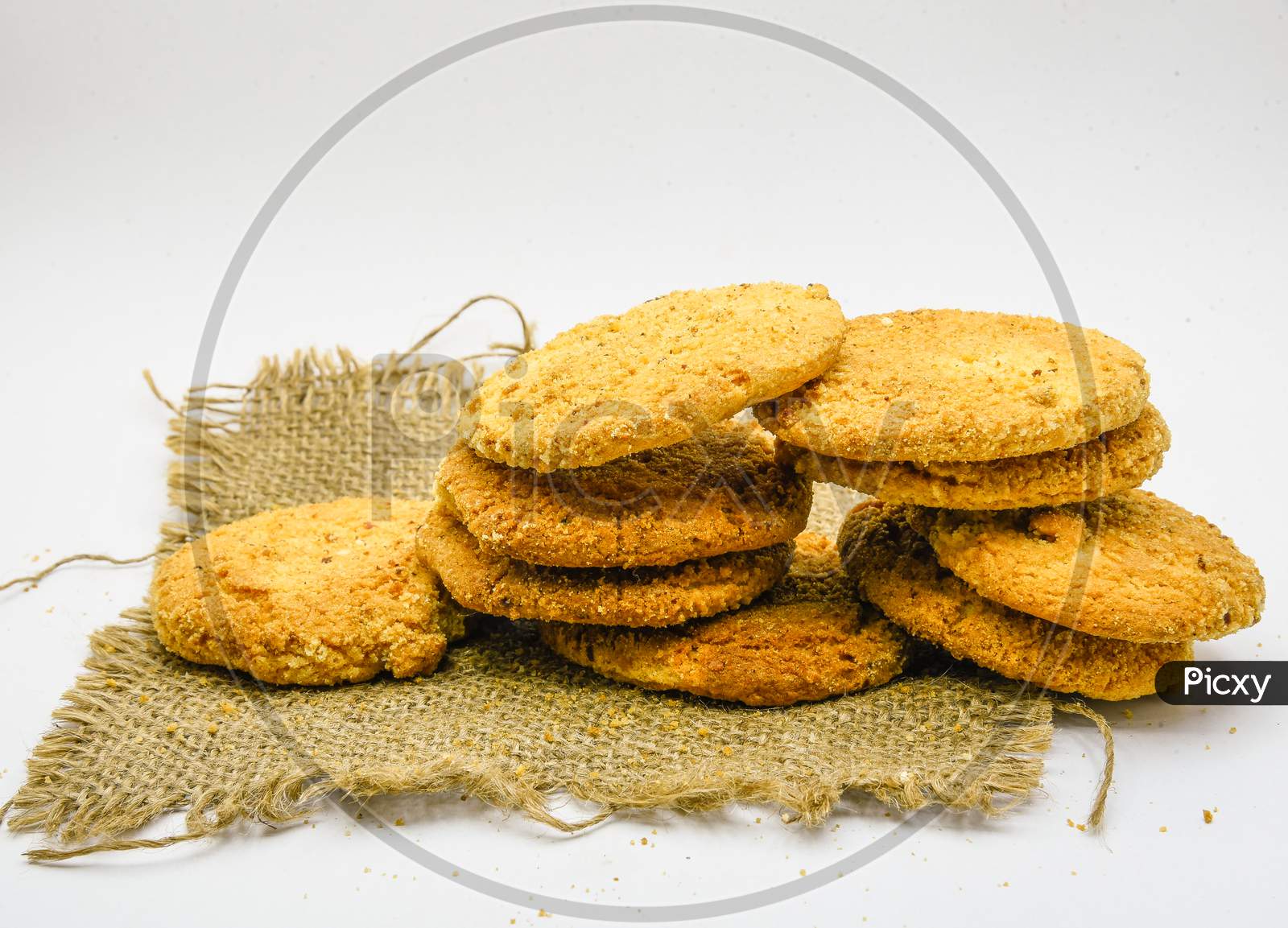 Biscuits Isolated On White Background.Atta Biscuit, Cookies, White Flour Biscuit - Indian Cooking