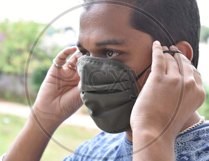 Boy wearing a mask