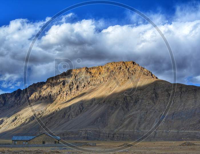An isolated house in Kaza in Spiti Valley, Himachal Pradesh