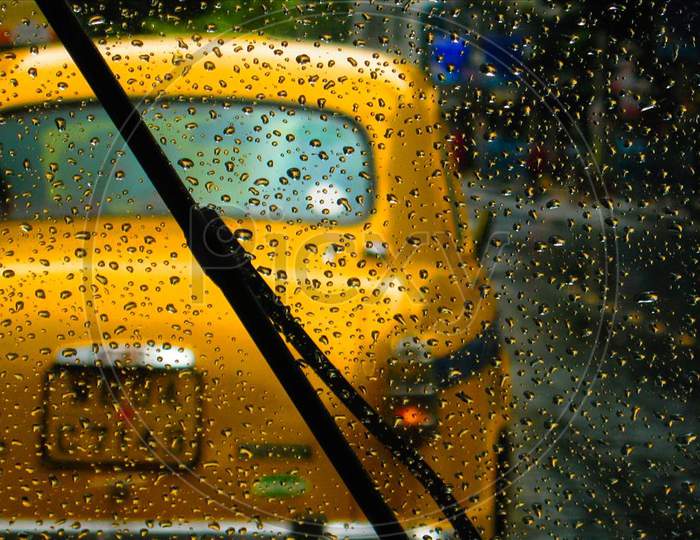 Taxi and rain drop