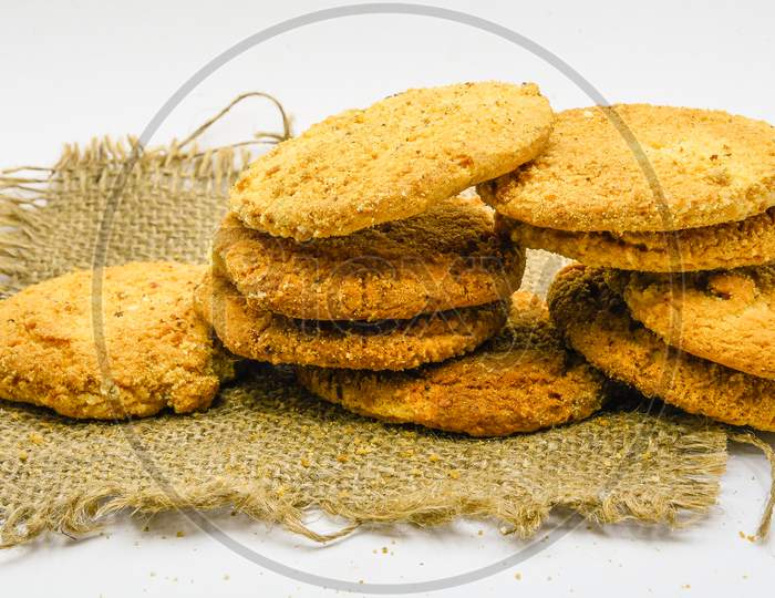 biscuits isolated on white background.Atta biscuit, cookies, white flour biscuit - Indian cooking
