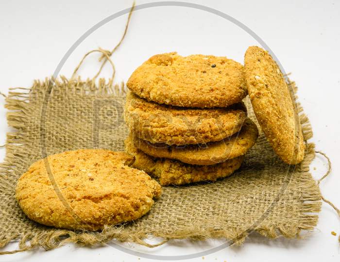 biscuits isolated on white background.Atta biscuit, cookies, white flour biscuit - Indian cooking
