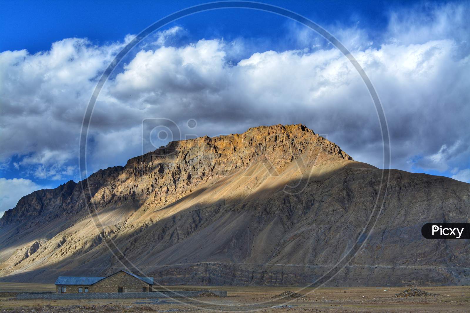 An isolated house in Kaza in Spiti Valley, Himachal Pradesh