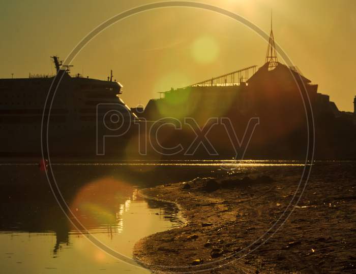 Cruise Line Ship View At Sunrise Time