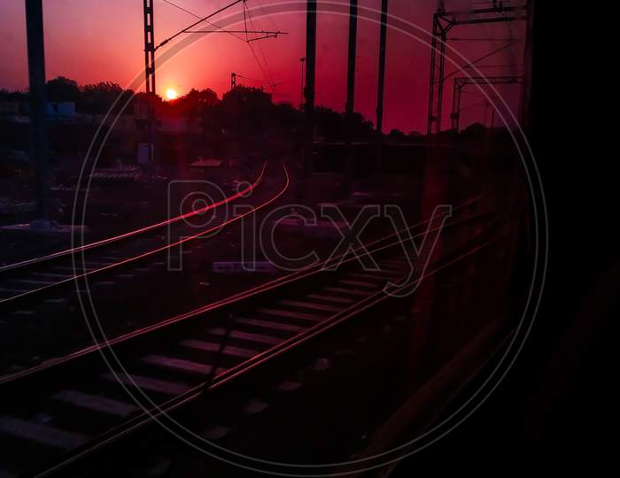 Sunrise on railways tracks