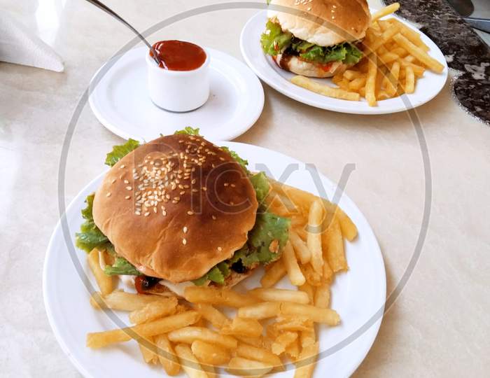 Burgers with french fries
