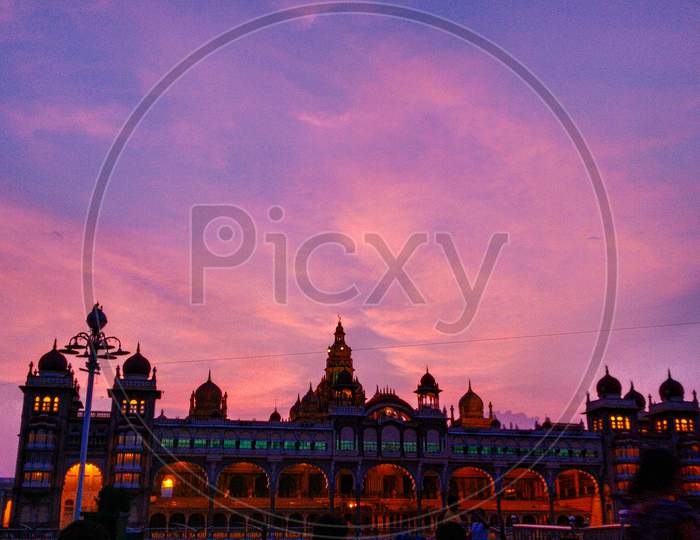 Mysore palace in evening