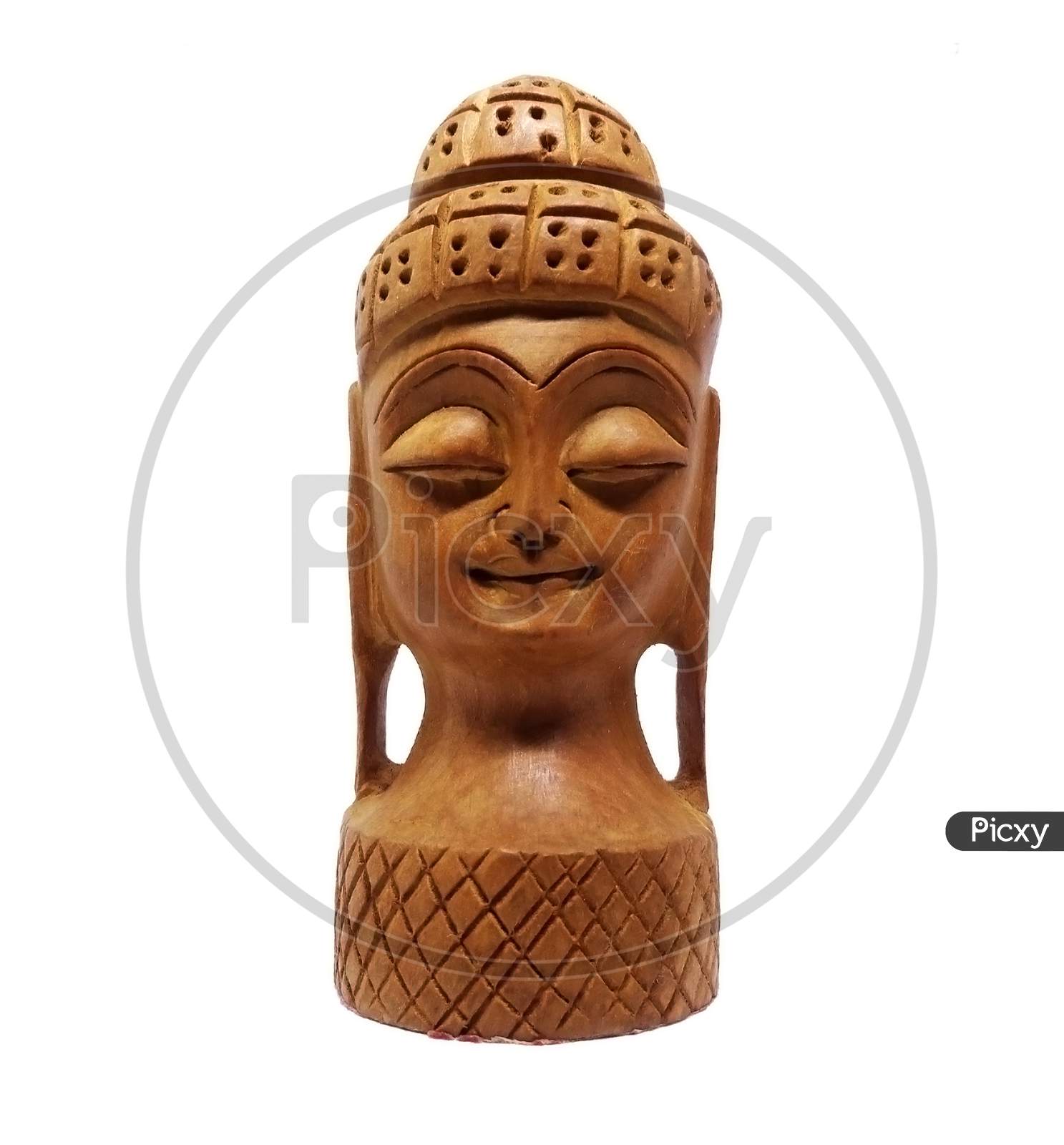 Wooden meditating face statue of lord Gautam Buddha