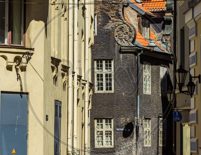 Tiny Old Riga Brick Street And Architecture