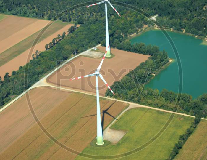Wind power station on a field near Vienna in Austria 12.9.2020