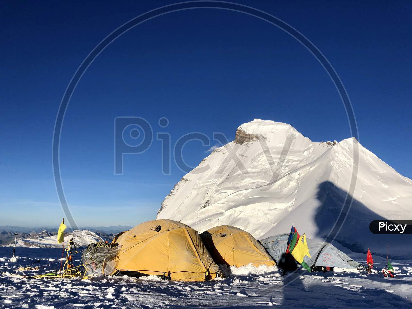 High altitude camp. Mountain photography