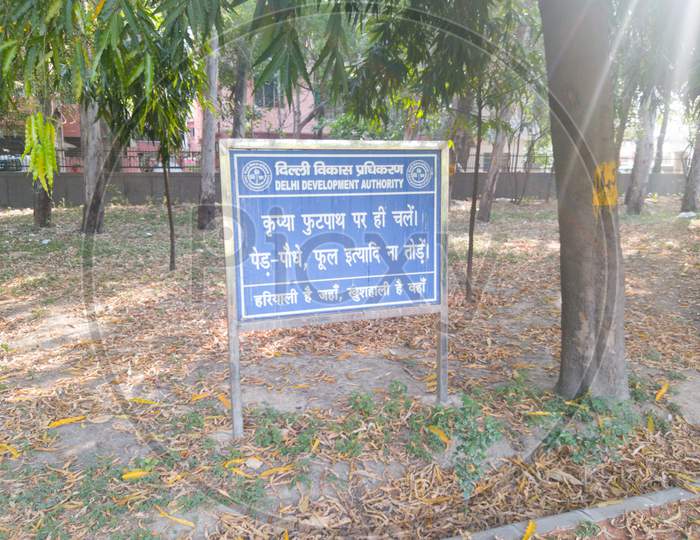 Delhi Development Authority Notice Board In Park New-Delhi, India