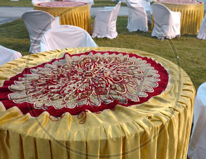 Round Beautiful Table Decorated For Marriage