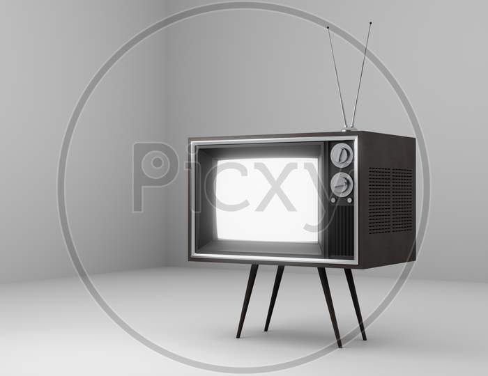 3D Rendering Of A Vintage Television Against A White Backdrop.
