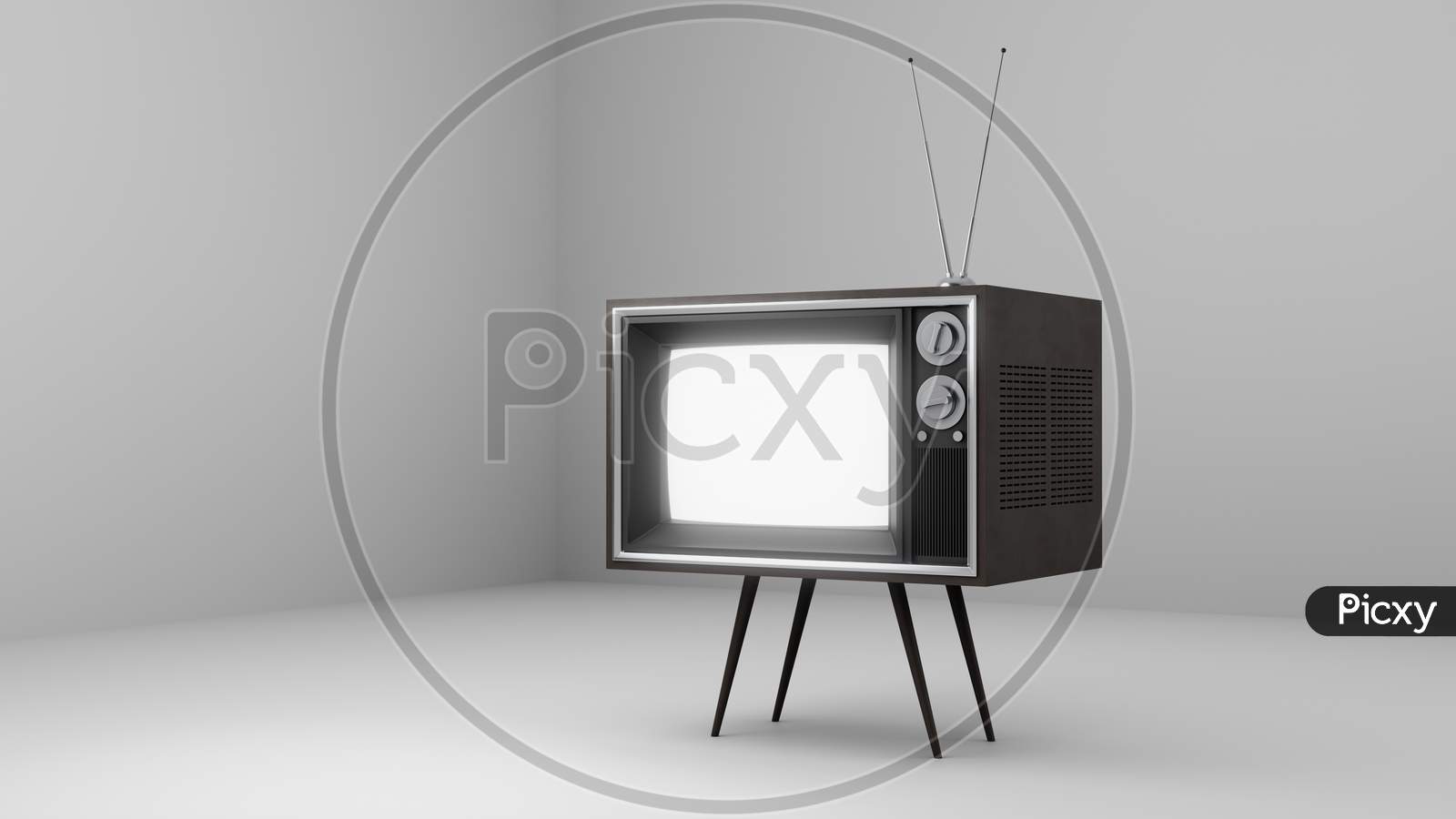 3D Rendering Of A Vintage Television Against A White Backdrop.