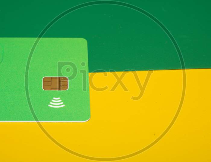 Blank Card With Brown Square Chip Symbol And A Wifi Symbol Concept Of Contactless Payment As New Normal After Coronavirus Pandemic Outbreak