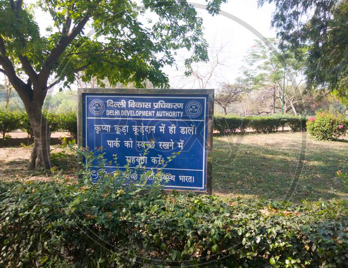 Delhi Development Authority Notice Board In Park New-Delhi, India
