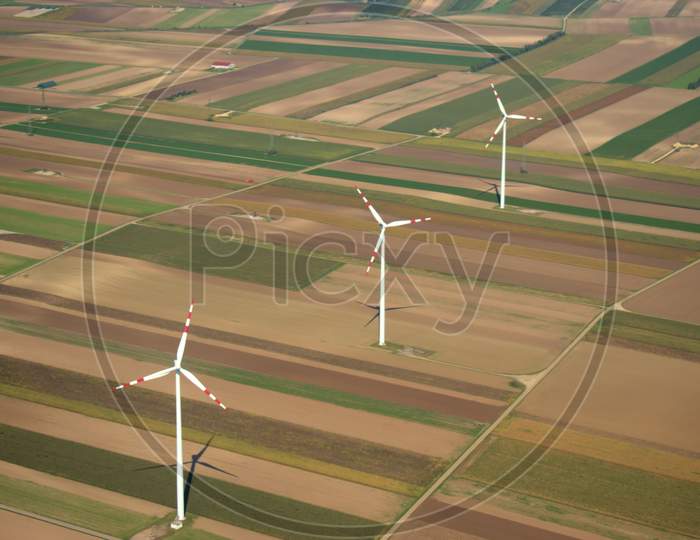 Wind power station on a field near Vienna in Austria 12.9.2020