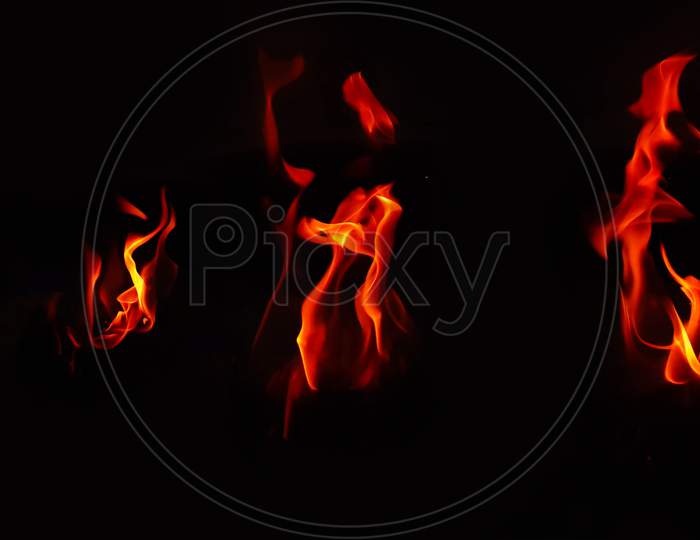 Various Style Fire Flame Isolated In Black Background
