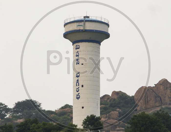 Telangana's Mission Bhagiratha overhead water tank.