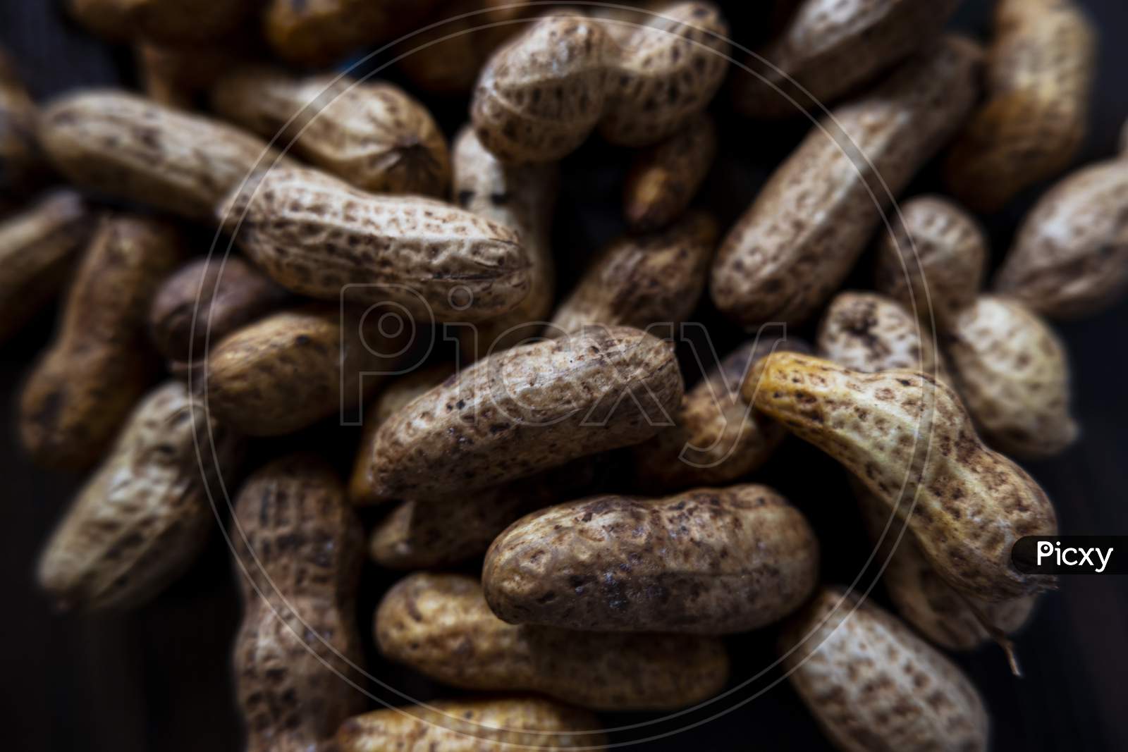 Closeup Shot Of Wet Peanuts Shell Group Isolated On Floor