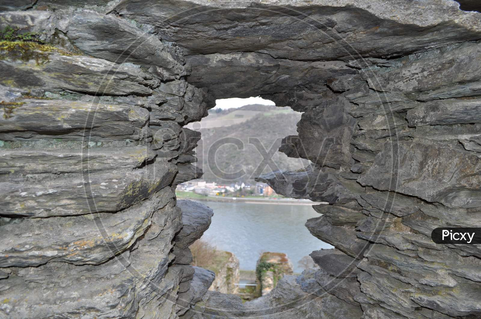 View through a hole in the wall