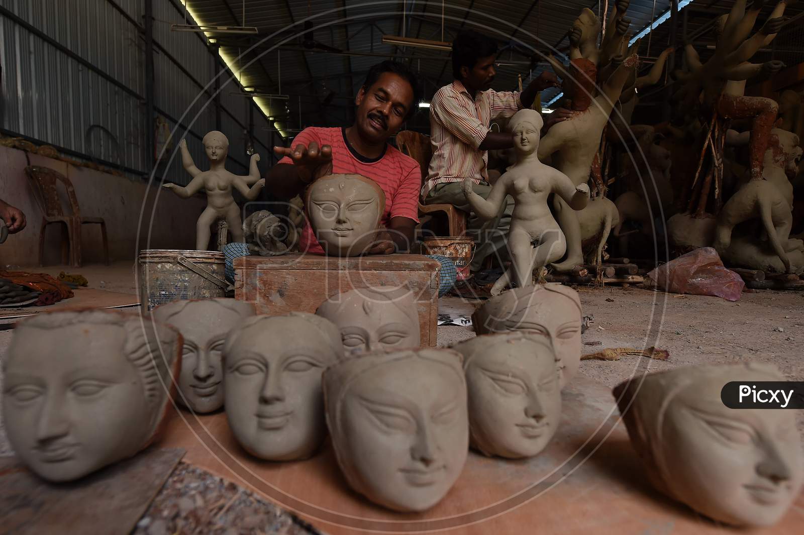 An Artisan Works On Clay Sculptures Depicting A Goddess Durga Ahead Of The Upcoming 'Durga Puja' Festival In Chennai On October 15, 2020.