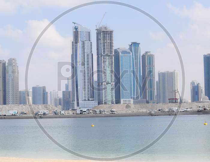 Amazing View Of Dubai City Flat Buildings Near The Sea
