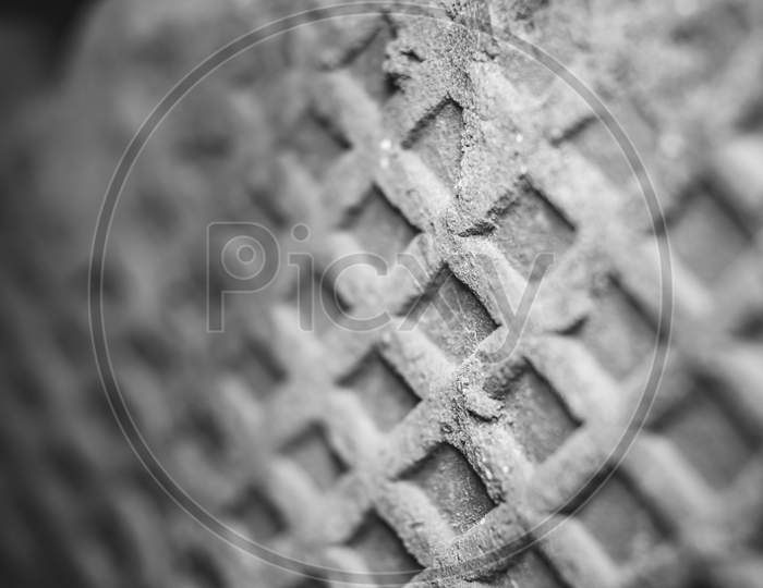 Ice Cream Cone Cookies Close Up - High Magnification Closeup Shot Of Cone Cookies - Monochrome.