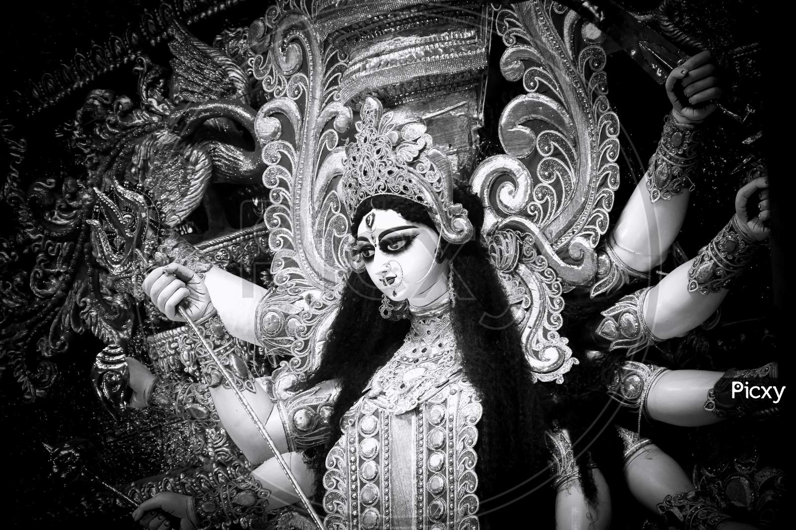 Image of Maa Durga in BnW-VO768658-Picxy