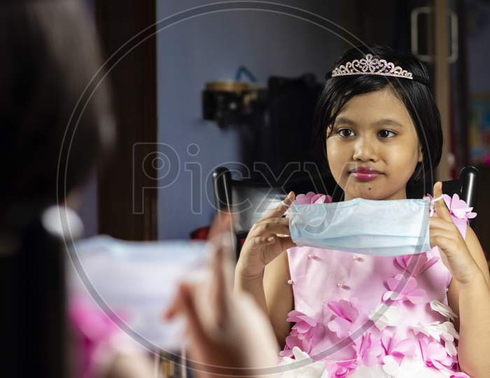 Indian Girl In Front Of Mirror