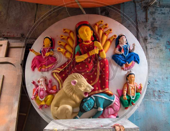 Artistic unfinished idol of Goddess Durga