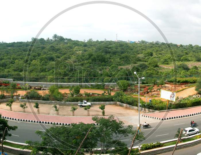 Kbr Park Panorama From Jubilee Hills Road-Hyderabad