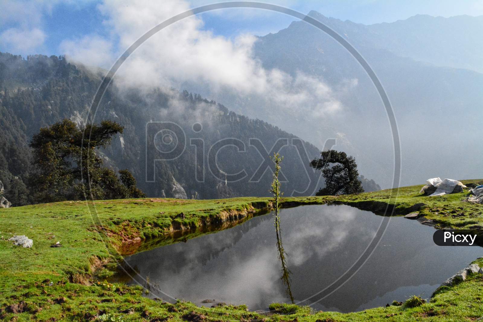 A water body on top of Triund Hill in Himachal Pradesh