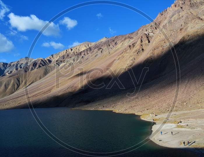 Aerial view of Chandratal Lake in Himachal Pradesh