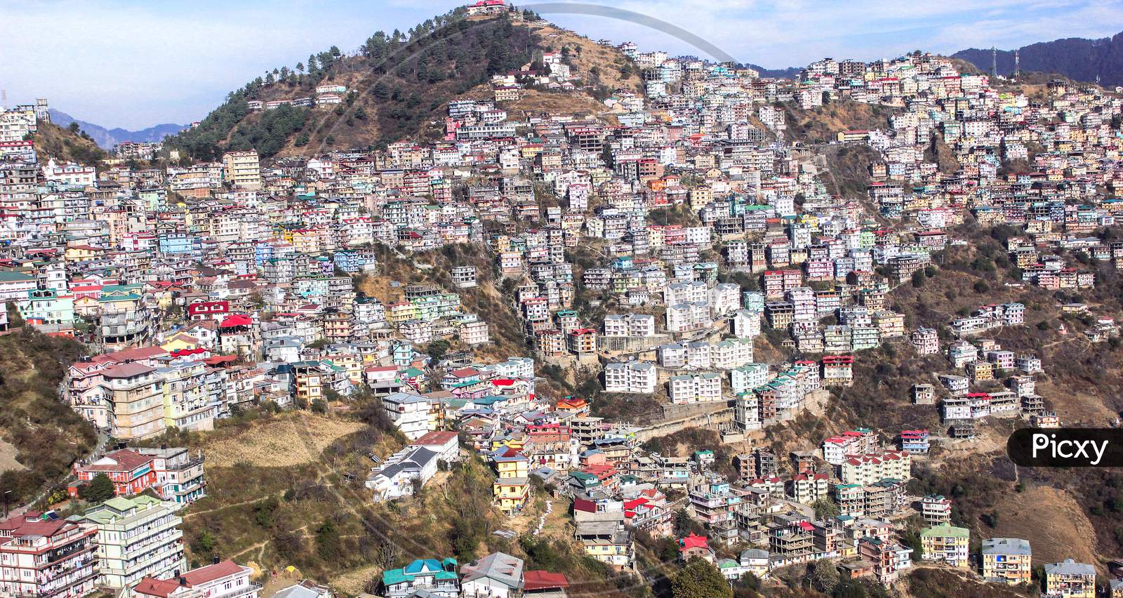 Buildings covering entire hill slope in Shimla India